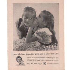 Bell Telephone System Advertisement 1950s Black and White Vintage Children